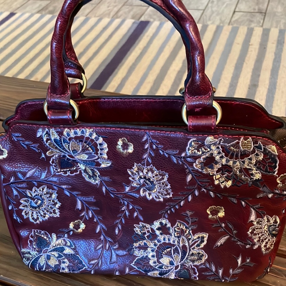 Patricia Nash Embroidered Leather Purse - Maroon/Floral